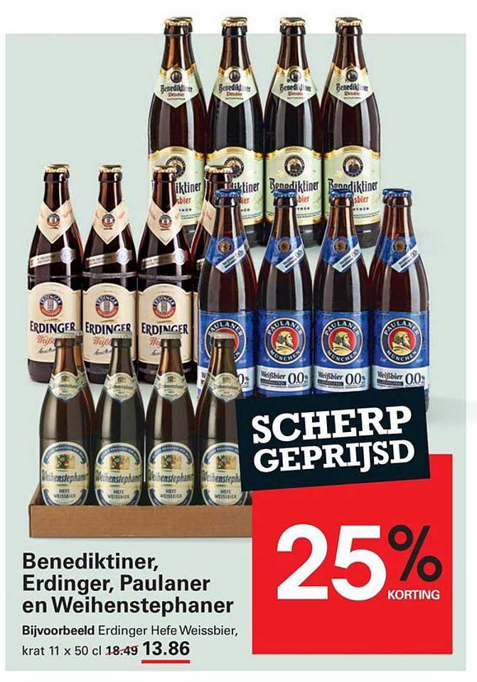 Benediktiner, Erdinger, Paulaner en Weihenstephaner 25% korting
