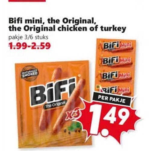 Bifi mini, the Original, the Original chicken of turkey pakje 3/6 stuks