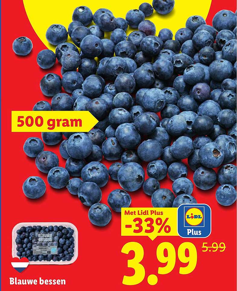 Blauwe bessen 500 gram Met Lidl Plus -33%