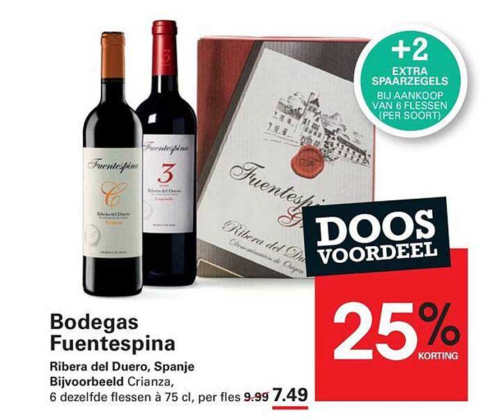 Bodegas Fuentespina Ribera del Duero, Spanje Bijvoorbeeld Crianza, 6 dezelfde flessen à 75 cl, per fles 9.99 7.49 +2 extra spaarzegels bij aankoop van 6 flessen (per soort)