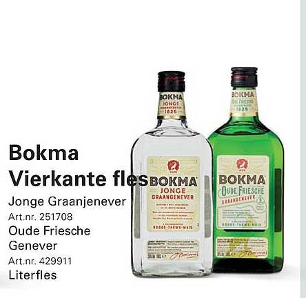 Bokma Vierkante fles Jonge Graanjenever Oude Frysche Genever Literfles