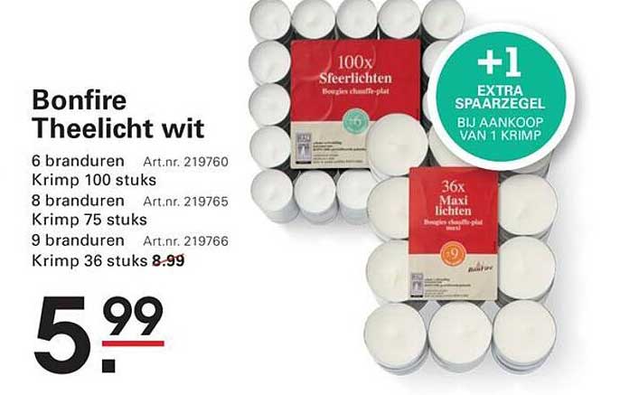 Bonfire Theelicht wit +1 extra spaardegel bij aankoop van 1 krimp