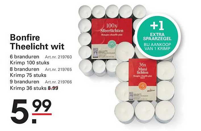 Bonfire Theelicht wit +1 EXTRA SPAARZEGEL BIJ AANKOOP VAN 1 KRIMP