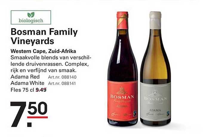 Bosman Family Vineyards Western Cape, Zuid-Afrika Adama Red Adama White Fles 75 cl