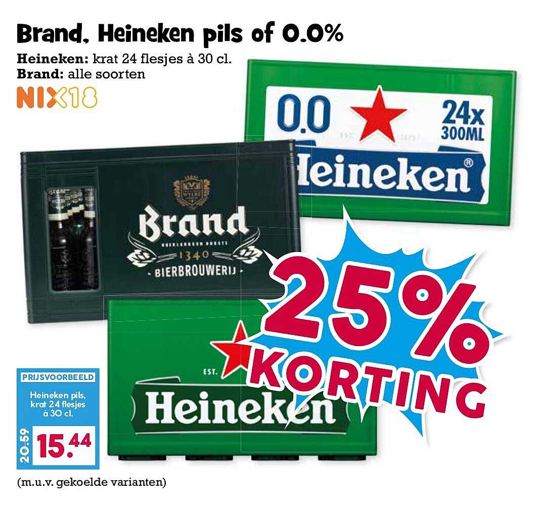 Brand, Heineken pils of 0.0% 25% korting
