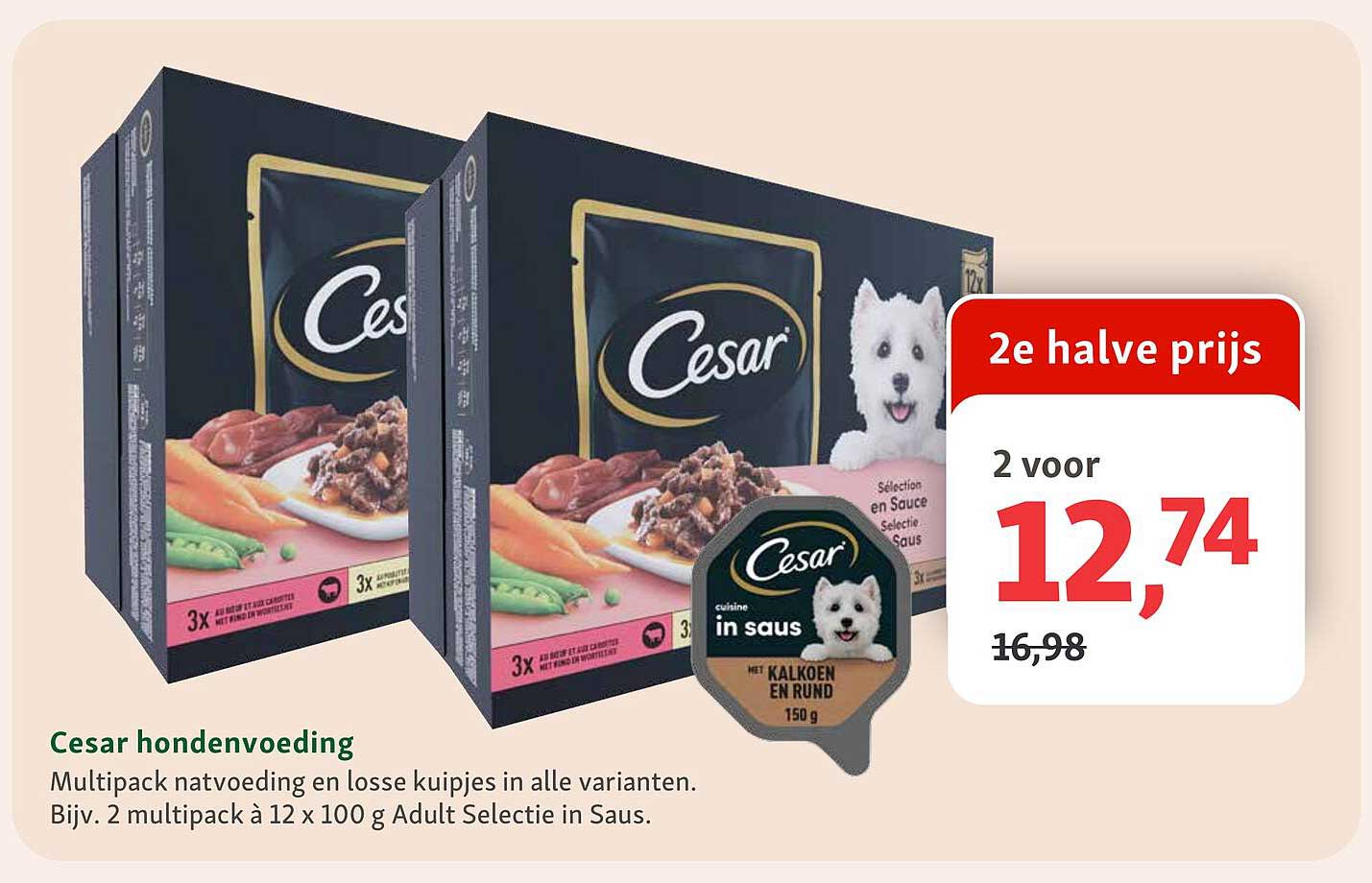 Cesar hondenvoeding 2e halve prijs