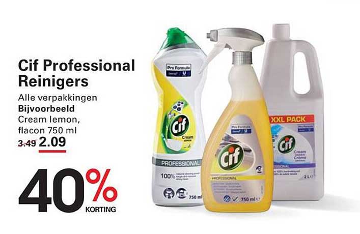 Cif Professional Reinigers Alle verpakkingen Bijvoorbeeld Cream lemon, flacon 750 ml 40% korting