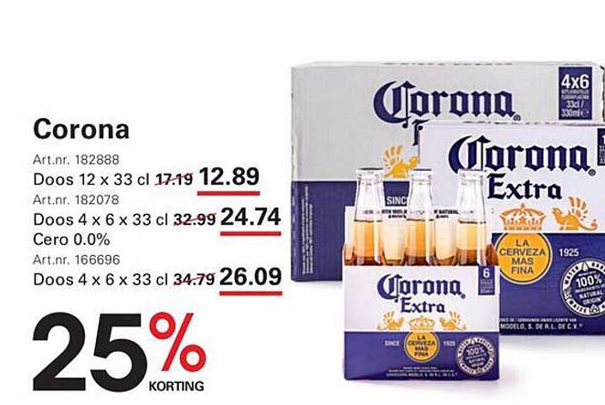 Corona 25% korting