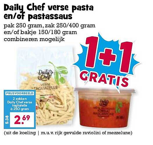 Daily Chef verse pasta en/of pastasaus 1+1 gratis