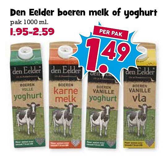 Den Eelder boeren melk of yoghurt pak 1000 ml.