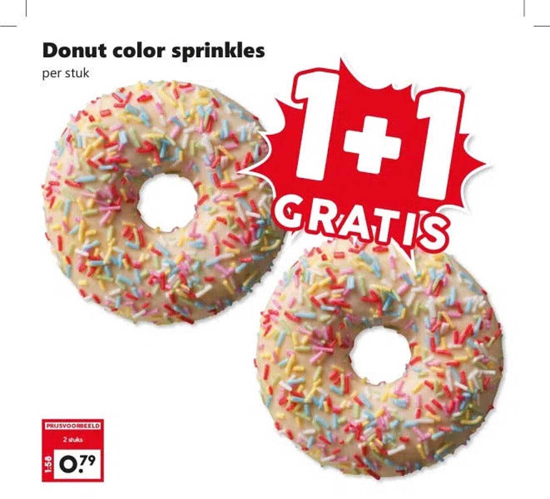 Donut color sprinkles 1+1 gratis