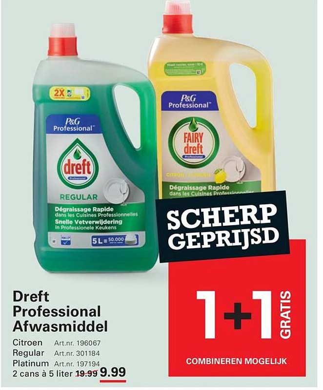 Dreft Professional Afwasmiddel 1+1 gratis
