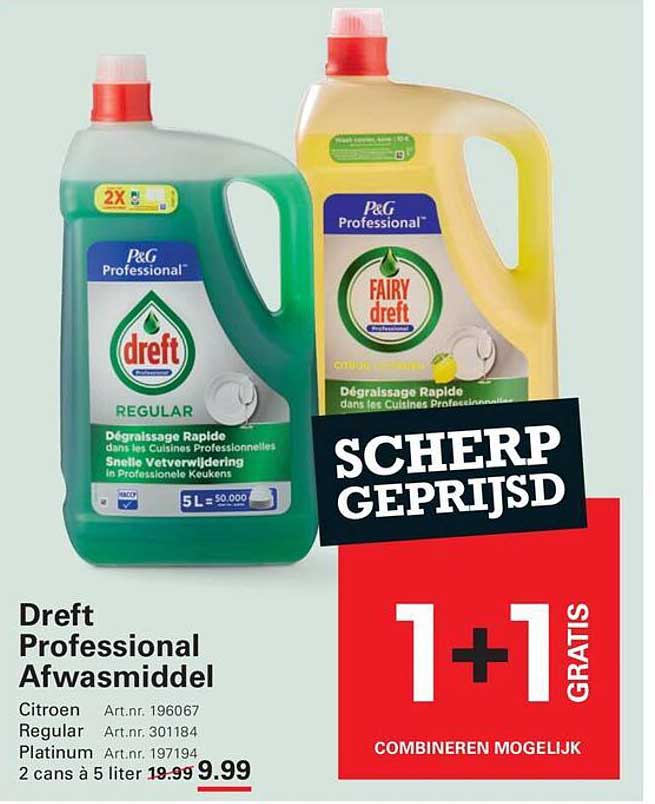 Dreft Professional Afwasmiddel 1+1 gratis