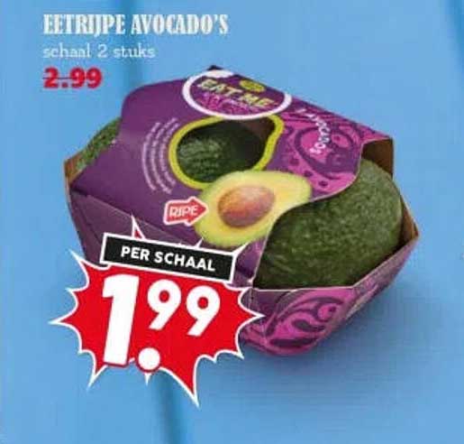 EETRIJPE AVOCADO'S schaal 2 stuks