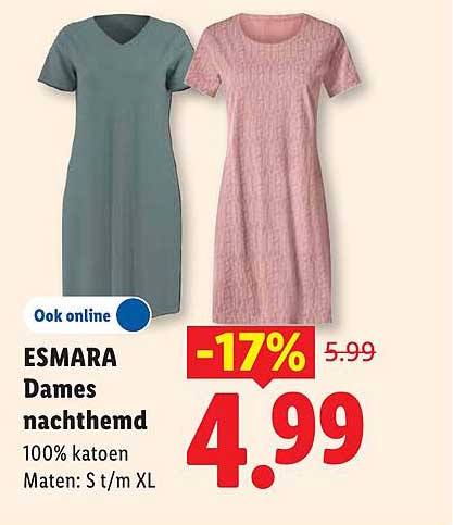 ESMARA Dames nachthemd 100% katoen Maten: S t/m XL -17%