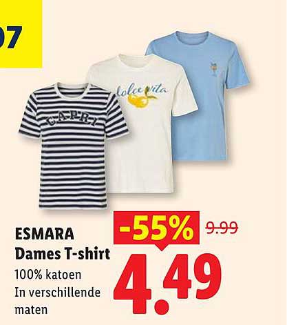 ESMARA Dames T-shirt 100% katoen In verschillende maten