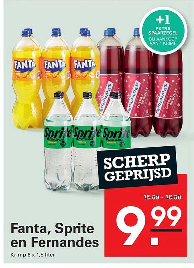 Fanta, Sprite en Fernandes Krimp 6 x 1,5 liter +1 extra spaarzegel bij aankoop van 1 krimp