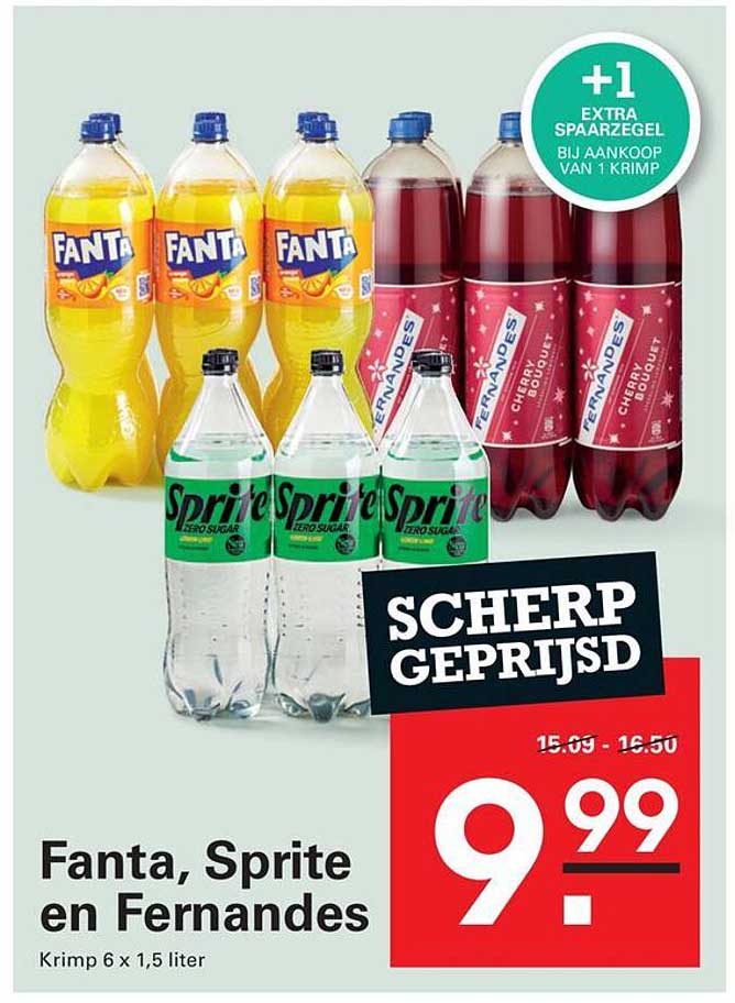 Fanta, Sprite en Fernandes Krimp 6 x 1,5 liter Scherp geprijsd