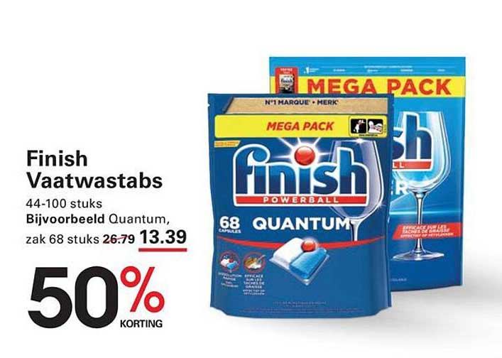 Finish Vaatwastabs 44-100 stuks Bijvoorbeeld Quantum, zak 68 stuks 50% KORTING