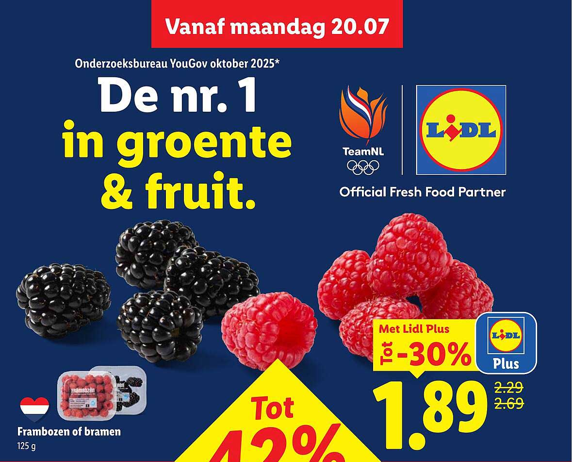 Frambozen of bramen 125 g Tot -42%