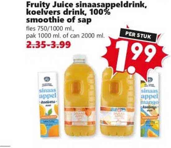 Fruity Juice sinaasappeldrink, koeldrinks, 100% smoothie of sap