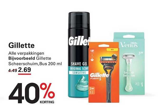 Gillette Alle verpakkingen Bijvoorbeeld Gillette Scheerschuim, Bus 200 ml 40% KORTING