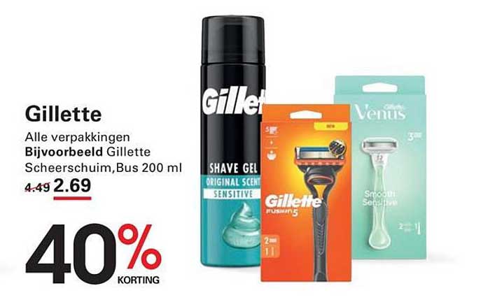 Gillette Alle verpakkingen Bijvoorbeeld Scheerschuim, Bus 200 ml 40% korting