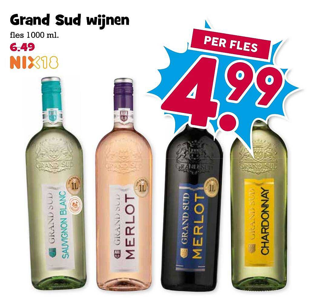Grand Sud wijnen fles 1000 ml. PER FLES