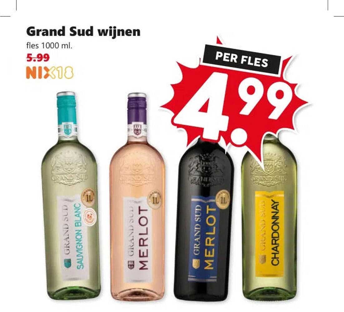 Grand Sud wijnen fles 1000 ml per fles