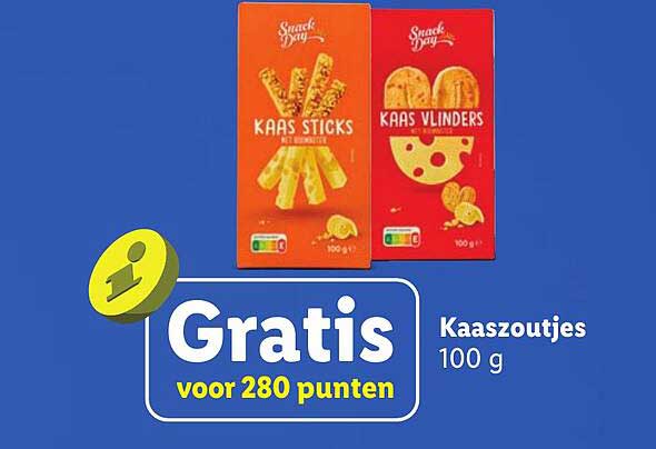 Gratis voor 280 punten Kaaszoutjes 100 g