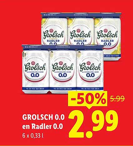 Grolsch 0.0 en Radler 0.0 -50%