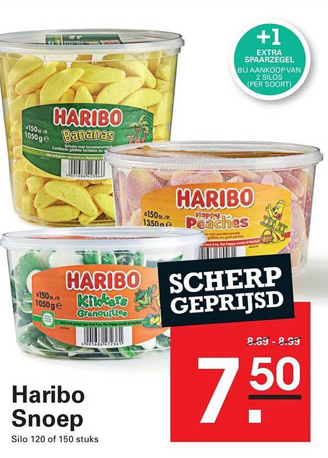 Haribo Snoep Silo 120 of 150 stuks +1 extra spaарzegel bij aankoop van 2 silos (per soort)