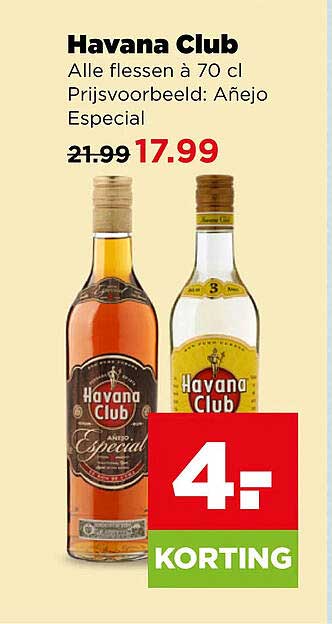 Havana Club Alle flessen à 70 cl Voorbeeld: Añejo Especial 4= KORTING