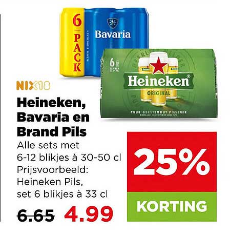 Heineken, Bavaria en Brand Pils 25% KORTING