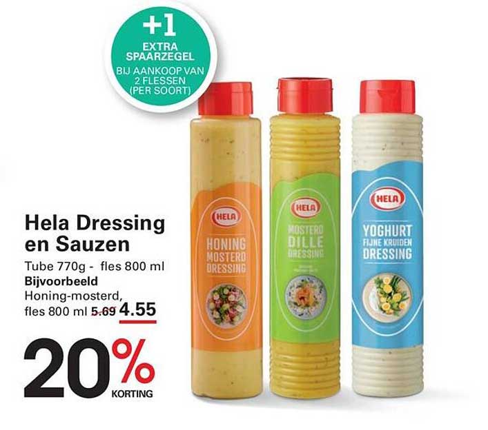Hela Dressing en Sauzen +1 extra spaaregel bij aankoop van 2 flessen (per soort)