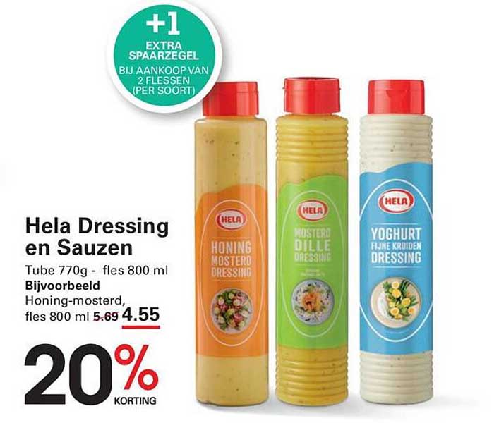 Hela Dressing en Sauzen +1 EXTRA SPAARZEGEL BIJ AANKOOP VAN 2 FLESSEN (PER SOORT)