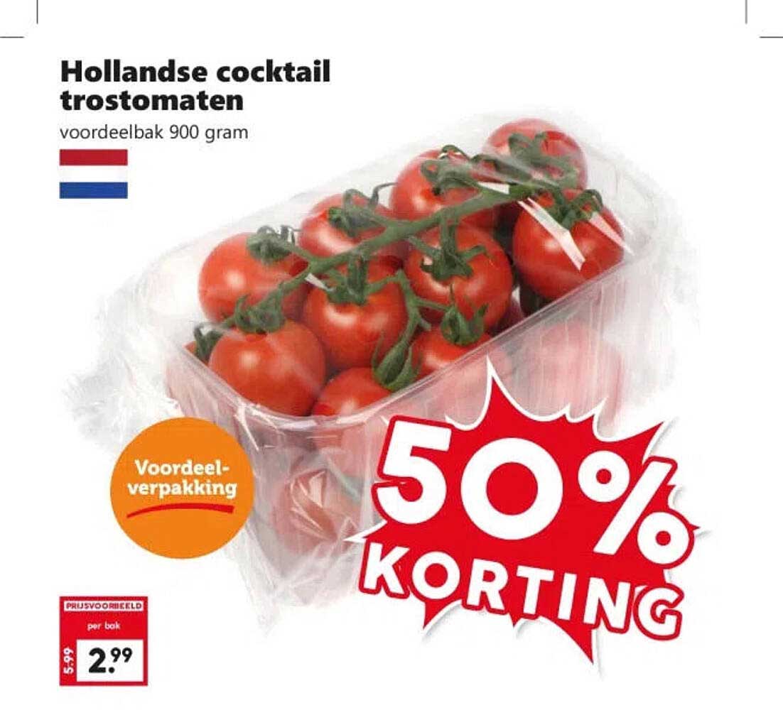 Hollandse cocktail trostomaten voordeelbak 900 gram 50% korting