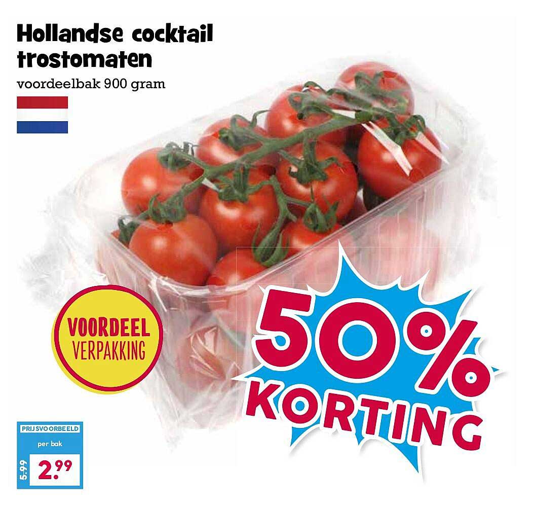 Hollandse cocktail trostomaten voordeelbak 900 gram 50% korting