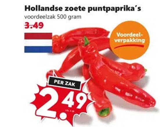Hollandse zoete puntpaprika’s voordeelzak 500 gram