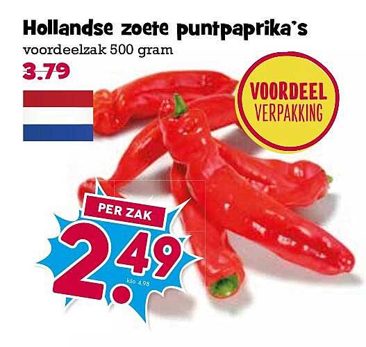 Hollandse zoete puntpaprika’s voordeelzak 500 gram