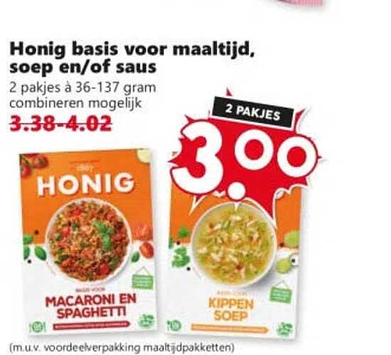 Honig basis voor maaltijd, soep en/of saus 2 pakjes 36-137 gram combineren mogelijk
