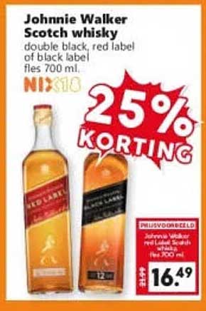 Johnnie Walker Scotch whisky double black, red label of black label fles 700 ml 25% korting