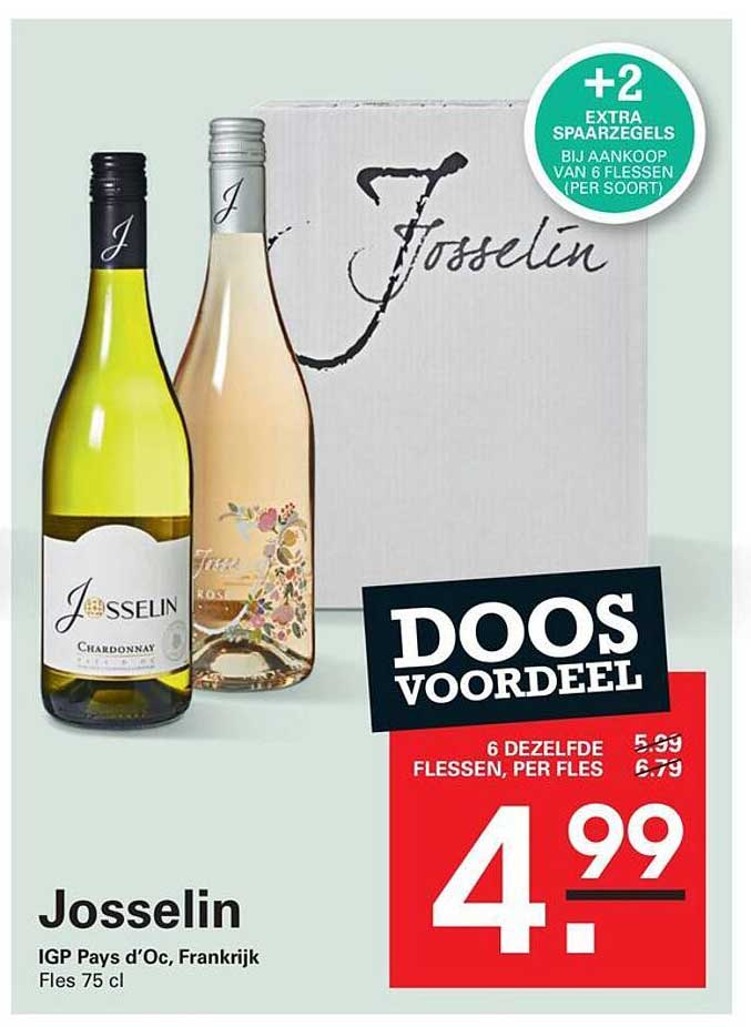Josselin IGP Pays d'Oc, Frankrijk Fles 75 cl DOOS VOORDEEL +2 EXTRA SPAARREGELS BIJ AANKOOP VAN 6 FLESSEN (PER SOORT)