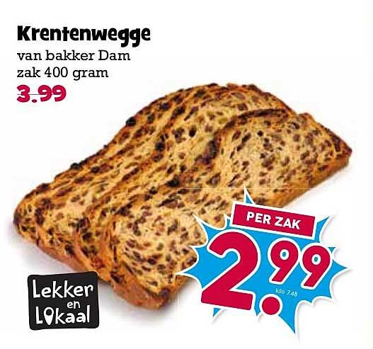 Krentenwegge van bakker Dam zak 400 gram