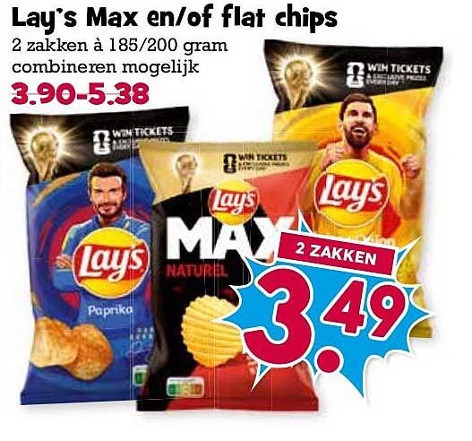 Lay's Max en/of flat chips 2 zakken à 185/200 gram combineren mogelijk