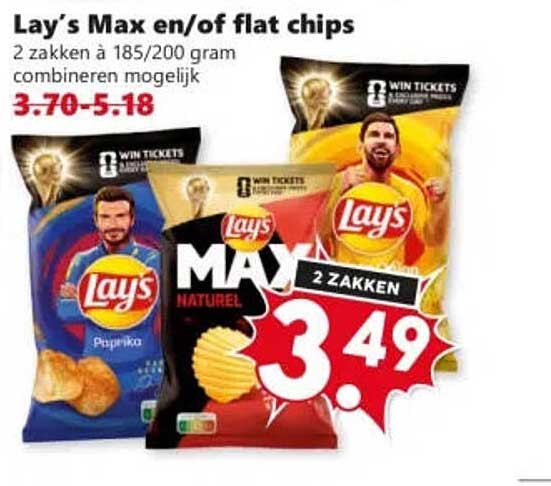 Lay's Max en/of flat chips 2 zakken à 185/200 gram combineren mogelijk