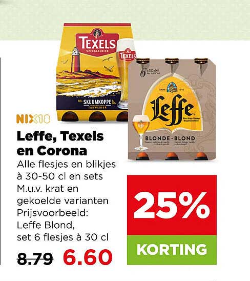 Leffe, Texels en Corona 25% KORTING