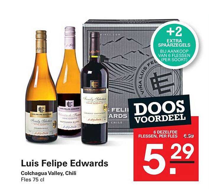 Luis Felipe Edwards Colchagua Valley, Chili Fles 75 cl DOOS VOORDEEL +2 EXTRA SPAARZEGELS BIJ AANKOOP VAN 6 FLESSEN (PER SOORT)
