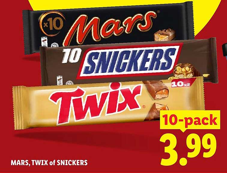 MARS, TWIX of SNICKERS 10-pack