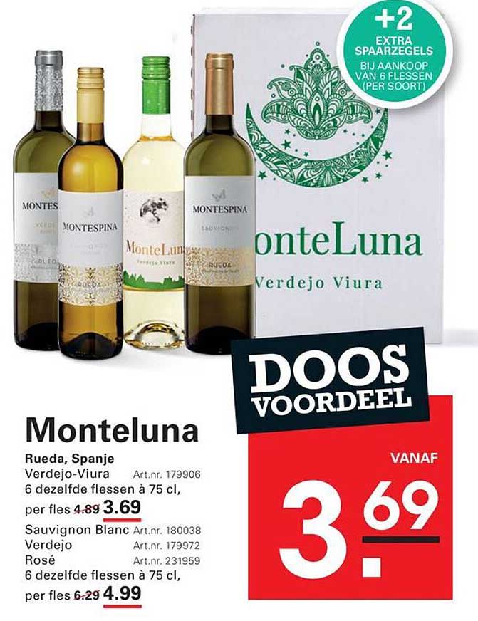 Monteluna Rueda, Spanje Verdejo-Viura 6 dezelfde flessen à 75 cl, per fles 3.69 Doos voordeel